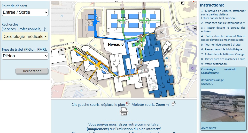 Orientation des usagers dans un hôpital.